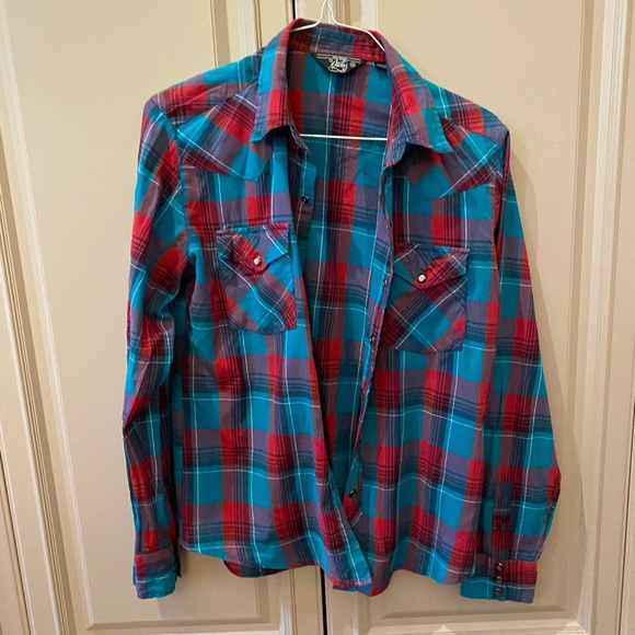 Western button down shirt in blue and pink, Mens Medium - Picture 2 of 6